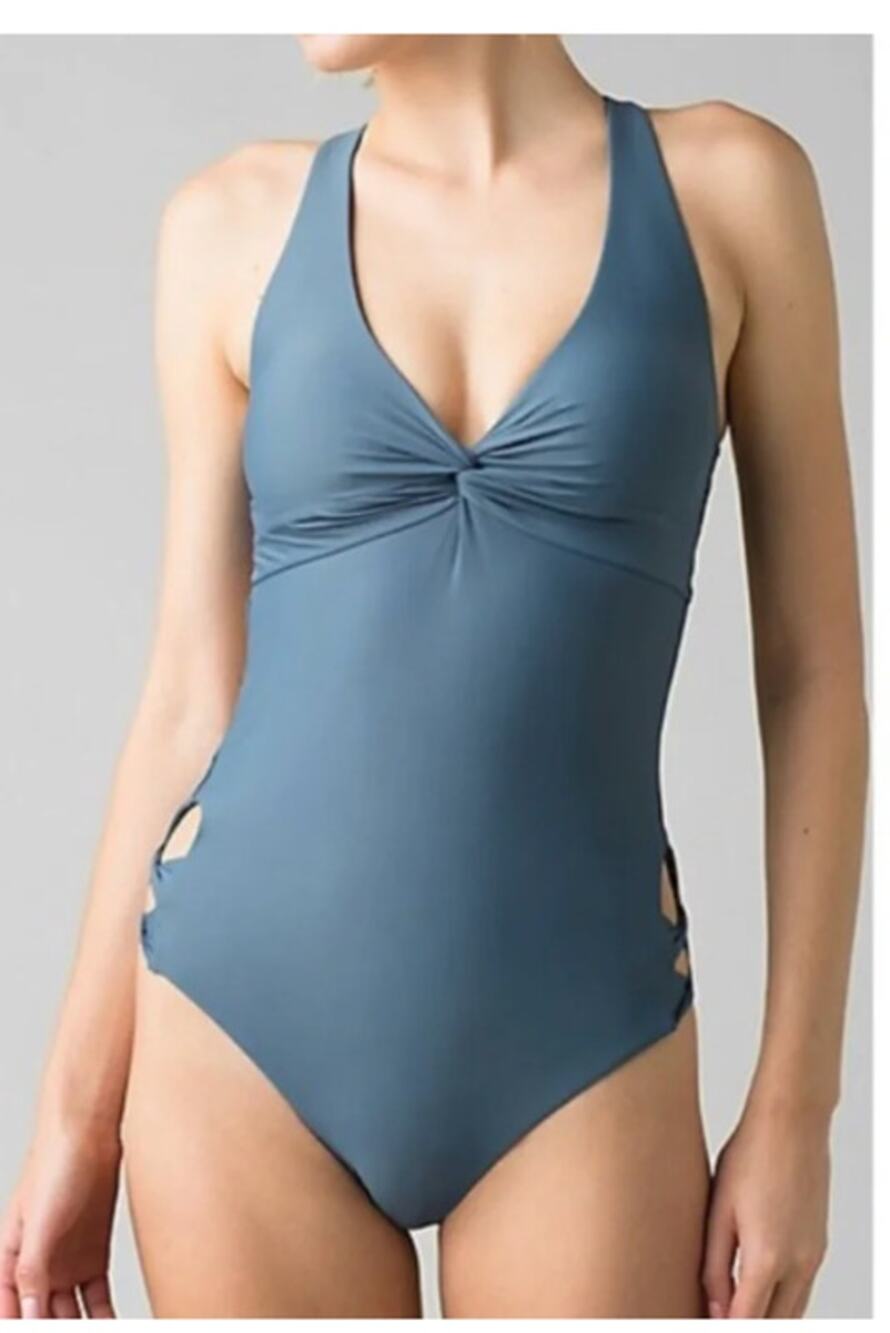 prAna Rhette One-Piece Swimsuit slate blue/nickel colored athletic SZ Small